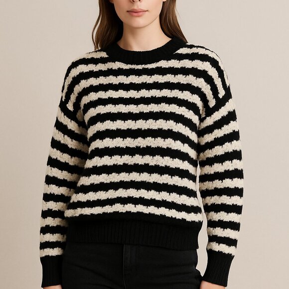 Vine & love striped knit crewneck sweater. womens medium. EUC - Picture 1 of 6